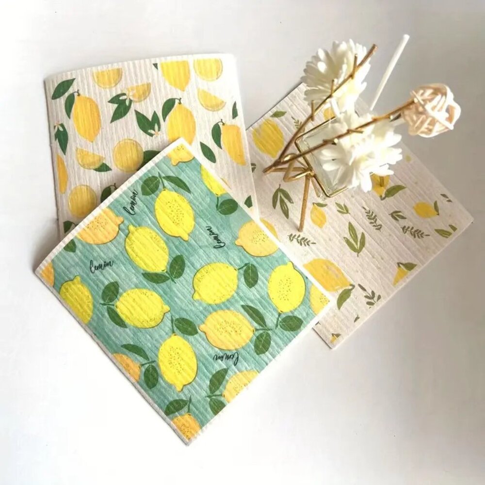 NEW Set of 3 Swedish Dishcloths - Lemon, Reusable Sponge Cloth, Biodegradable